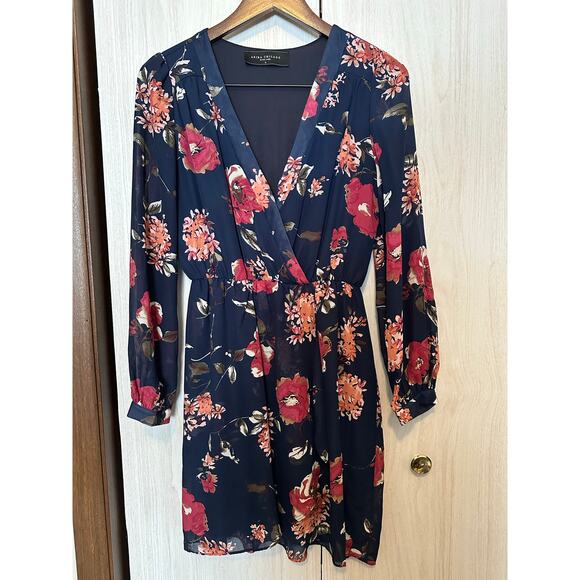 Akira Chicago Black Label Navy Floral Print Dress Size Medium - Picture 1 of 4